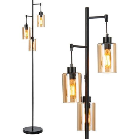 Industrial 3-Light Floor Lamp Metal Standing Tree Light 3 Hanging Lampshade E27