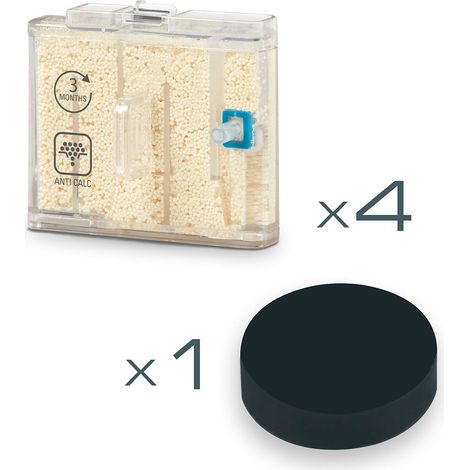 Rowenta – Lot de 4 cartouches anti-calcaire – 1 filtre mousse pour aspirateur balai vapeur Clean & Stream – Accessoires nettoyeur