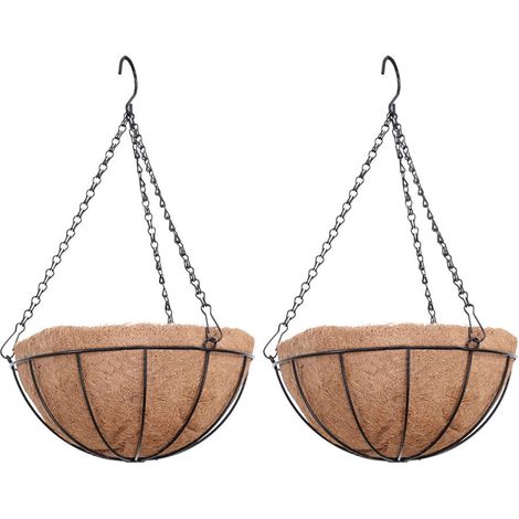 Pots de fleurs à suspendre, jardinières extérieures en coco avec chaîne, grande capacité (2 x coquilles de noix de coco 25 cm) (1/5)