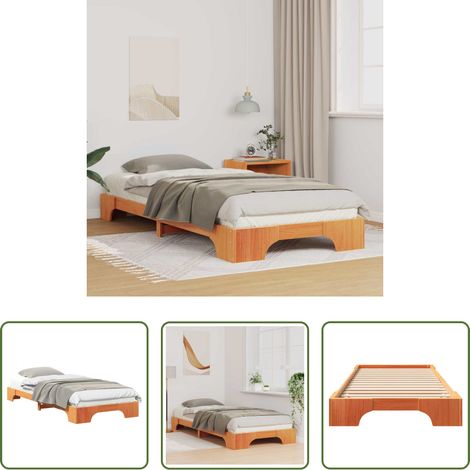 vidaXL Lit à lattes - Cadre de lit Marron 90 x 210 cm Pin massif (1/5)