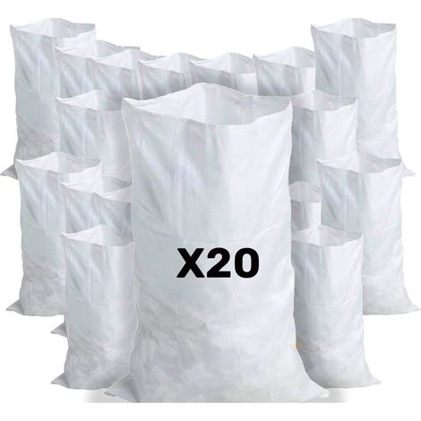 20 Sacs à Gravats, 55 x 95cm, 55kg, Résistant et Réutilisable, En polypropylène tissé blanc, Terre, Gravier, Jardinage (1/5)