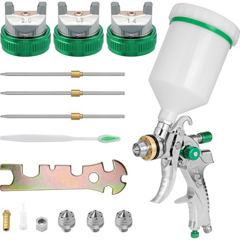 HVLP Professional Gravity-Fed Spray Gun with 3 Nozzles 1.4/1.7/2 mm and 600 cc Cups (1/5)