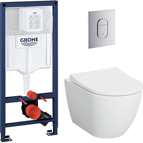 Grohe Pack Rapid sl+ plaque arena chrome+ Fixations murales + set d'isolation phonique + cuvette suspendue (ArenaS60) (1/5)