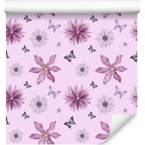 Papel pintado de flores de lavanda y morado para salón y dormitorio, 50x1000 cm. (1/5)