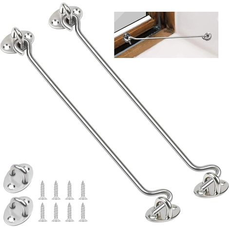 Lot de 2 crochets tempête de 350 mm en acier inoxydable pour porte de garage, fenêtre, porte de grange, serrures de porte (argenté) (1/5)