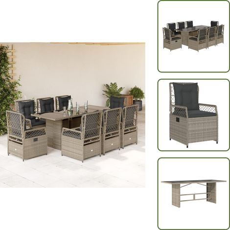 Ensemble à manger de jardin et coussins 9 pcs gris clair rotin - Salon De Jardin - Meuble De Jardin - Set De Jardin - Table De Jardin - Chaises De Jardin
