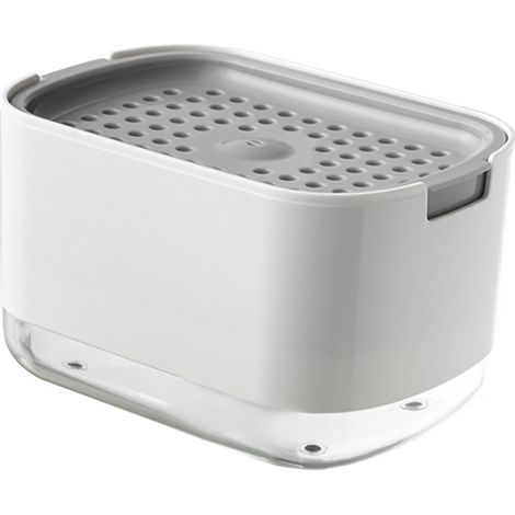 Dispensador de detergente líquido para lavavajillas, dispensador de jabón de cocina 2 en 1, dispensador de detergente líquido para lavavajillas de 300 ml con soporte para esponja y esponja para fregad (1/5)
