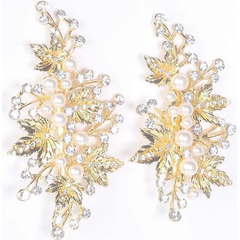 Hochzeitshaarspangen (2 Stück) - Strass- und Perlenhaarschmuck für Bräute (Gold) (1/5)