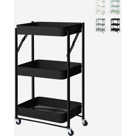 Carrello da cucina pieghevole portavivande 3 ripiani con ruote Pikas - Nero