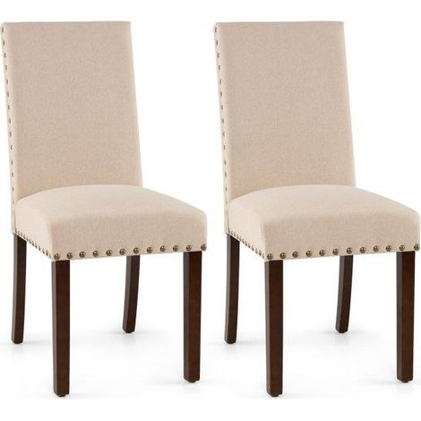 Lot de 2 chaises de salle à manger beiges rembourrées avec dossier ergonomique et pieds en bois réglables pour cuisine et salon (1/5)