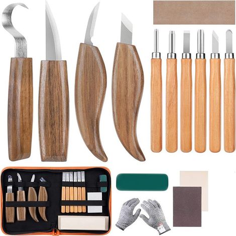 Wood Chisel Tool Kit, 15 Pieces DIY Carving Tools with Cut Resistant Gloves, Carving Knife for Carver, Carpenter, Hobbyist, Adults (1/4)