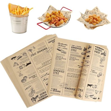 100 Blatt Backpapier 25 x 25 cm Hamburgerpapier Backpapier Zeitungsoptik Mini Hamburgerbrötchen für Burger Fettabweisendes Lebensmittelpapier für (1/5)