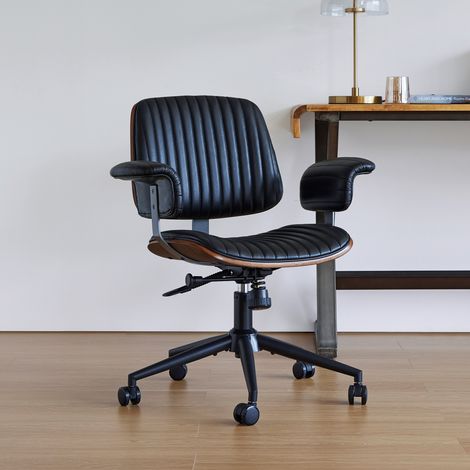 Chaise de bureau en cuir, pivotante, à roulettes, hauteur réglable, noire OKMYHOME (1/5)