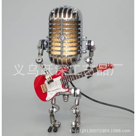 Lampe robot microphone style rétro, lampe robot microphone en fer forgé, support sur pied, Redguitar avec lumière (1/2)