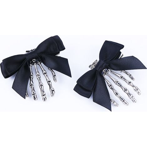 Pinces à cheveux griffes squelette Halloween, pince cheveux main crâne nœud papillon, accessoire fête Halloween pour filles (1/5)