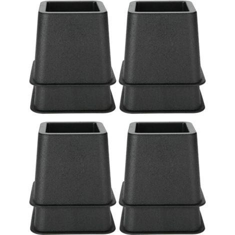 Lot de 8 rehausseurs lit en plastique noir, carrés 7 (1/5)
