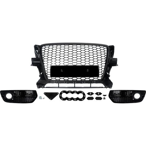Rejilla del parachoques delantero, diseño de panal de abeja, compatible con Audi Q5 2009-2012, negro brillante. (1/2)