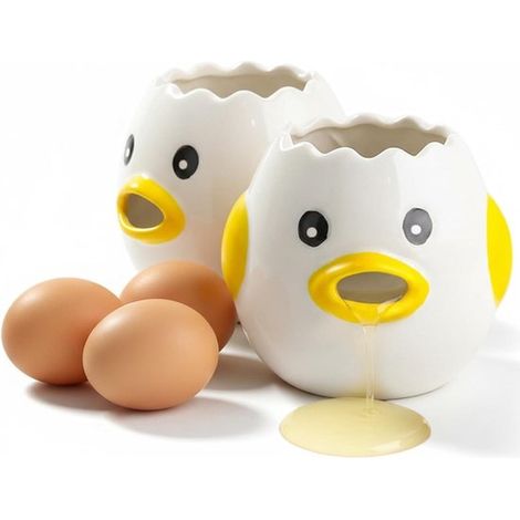 longziming - Séparateur d'œufs - Accessoire de cuisine - Séparation précise - Compatible lave-vaisselle - Céramique - Motif poussin peint à la main - Hygiénique et empilable - Lot de 2 (1/5)