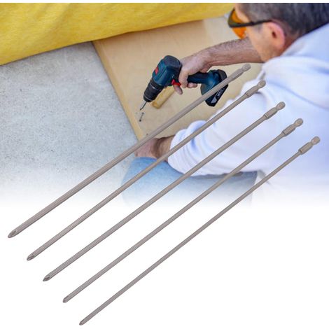 Jeu de 5 tournevis Phillips, embouts PH1 et PH2, 300 mm de long, acier allié S2, tige hexagonale 1/4". (1/5)