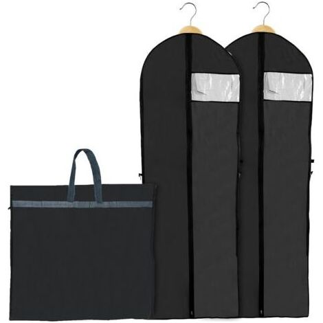 2PCS Housses de Vêtements Pliable 180 60cm, Housse de Protection Respirante Anti Poussière pour Longue Robe de Soirée Mariée Costumes(Noir) (1/4)