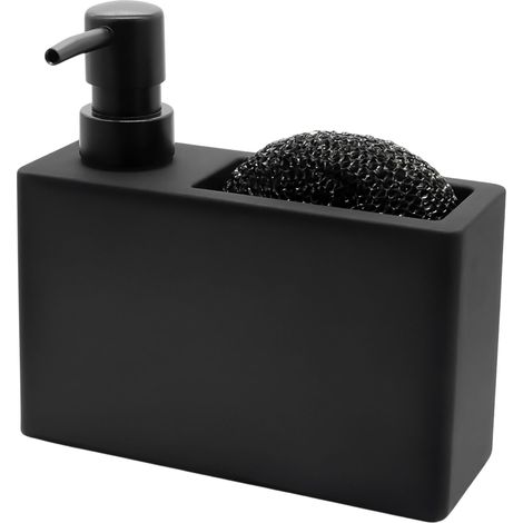 Seifenspender schwarz matt nachfüllbar 320 ml mit Schwamm - 16 x 10 cm - Design Pumpspender für Flüssigseife mit Schwammhalter