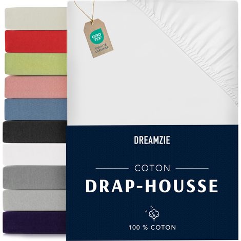 Drap Housse 70x190/200 100% Jersey Coton Blanc Linge de Lit (1/5)