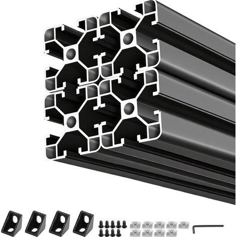 Mophorn Profilé en aluminium extrudé 4040 (lot de 4), 400 mm (15,75 pouces), rainure en T, norme européenne, rail linéaire anodisé, robuste et polyvalent,imprimantes 3D et établis CNC DIY, noir (1/2)