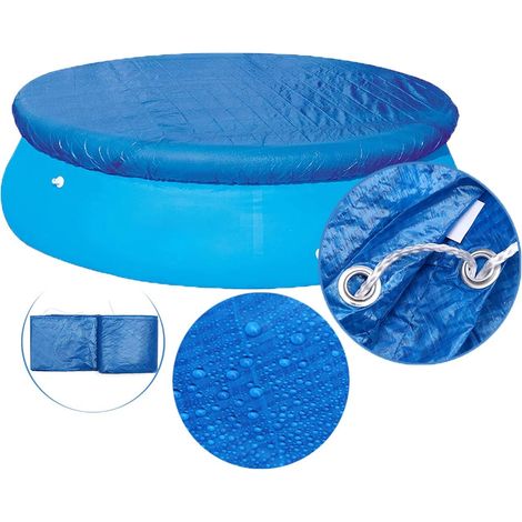 Bâche de protection pour piscine ronde hors sol Ø 244 cm, en PE tissé, avec cordon de serrage, contre feuilles et poussière (1/5)