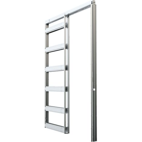 Schiebetürsystem Einbausatz Trockenbau, flexible Höhe CW 75 Silber mit Führung, beidseitig gedämpfte Laufschiene, raumsparende Türinstallation (1/5)