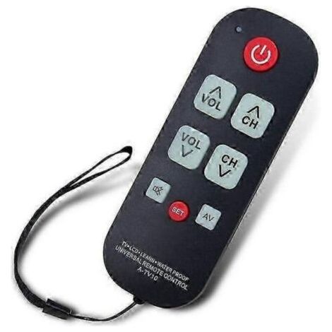 Télécommande TV A-TV10 Contrôleur universel étanche pour seniors, grand boutons ABS noir avec LED, 1 télécommande pour malvoyants et démence (1/4)