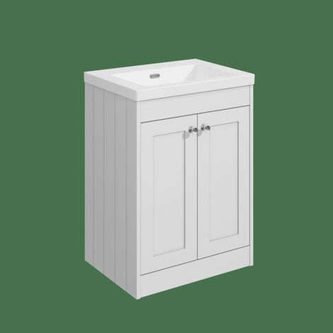 Balterley Butterton 600mm Floor Standing 2 Door Unit with Minimalist Basin No Tap Hole - Satin White
