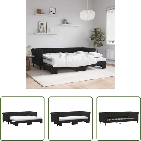 vidaXL Sofa-Bett - Tagesbett Ausziehbar mit Matratzen Schwarz 80x200 cm Samt (1/5)