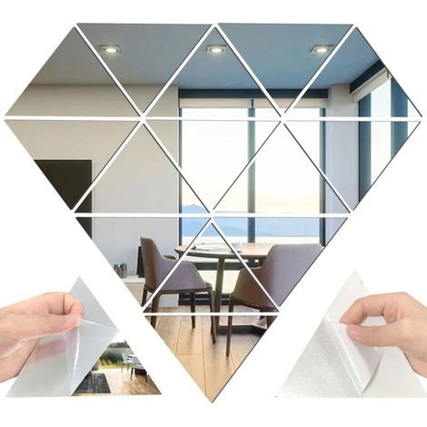 Set mit 14 dreieckigen Acryl-Wandaufklebern - Verstellbar - DIY-Spiegel für Zuhause, Schlafzimmer, Hintergrunddekoration (silber) (1/5)
