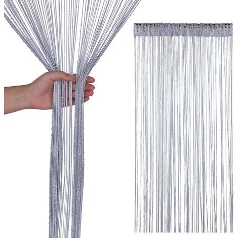 Tenda a frange con cordoncino e paillettes, divisorio per ambienti, tenda trasparente con frange per porte, finestre, decorazioni per la casa, eventi, 200 cm x 100 cm - Argento (1/4)