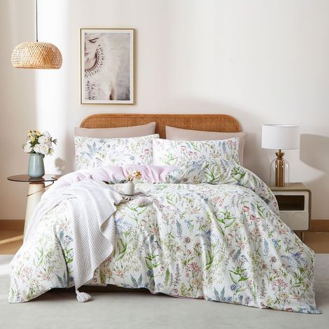 Parure de lit en coton 140x200 Multicolore Motif de petites fleurs roses Fleurs Motif Botanique Prairie de Fleurs Motif Floral Housse de couette Set avec Fermeture éclair (1/5)