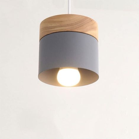 Suspension E27 style vintage moderne, plafonnier industriel, suspension en métal et bois, lustre créatif pour salon et chambre (gris)