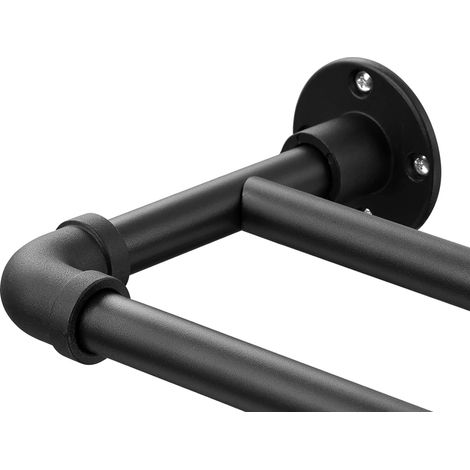 Tringles à Rideaux Double Style Industriel, 73-304cm Tringle à Rideau Extensible avec Tête de Bride et Supports, Tringle à Rideaux Réglables en Acier Inoxydable Décorative pour Salon/Noir Mat