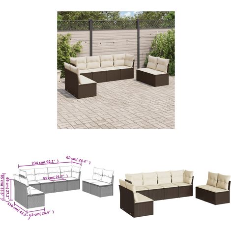 8-tlg. Garten-Sofagarnitur mit Kissen Braun Poly Rattan - Gartensofas - Outdoor Möbel - Gartenmöbel Set - Rattan Sofa - Lounge Set - Home & Living (1/3)