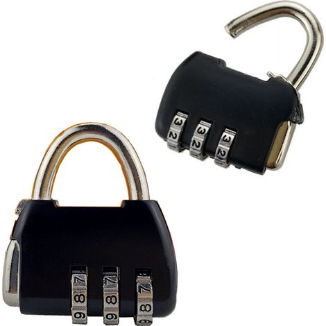 Cadenas à combinaison à 3 chiffres, cadenas de sécurité robuste en alliage de zinc pour valise, noir