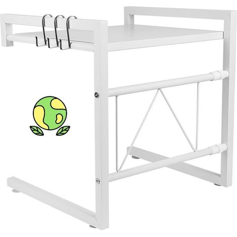 1 Support étagère, Acier au carbone, Réglable 40-65cm, Charge 25kg, 4 Crochets, Cuisine