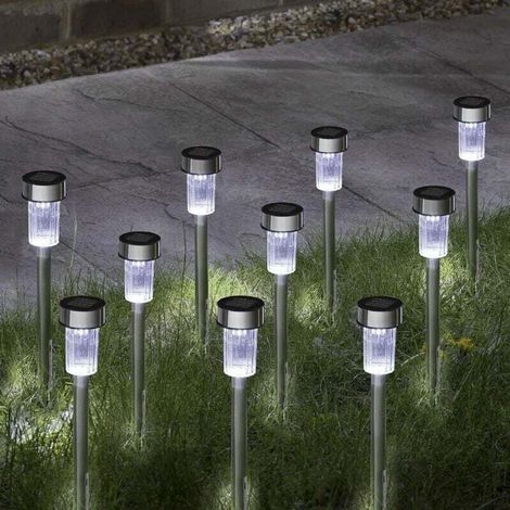 10er-Set Solar-Gartenleuchten mit Erdspieß – Wasserdichte LED-Gartenleuchten aus Edelstahl für Terrasse, Einfahrt, Gehweg und Bürgersteig – Crezuo (1/4)