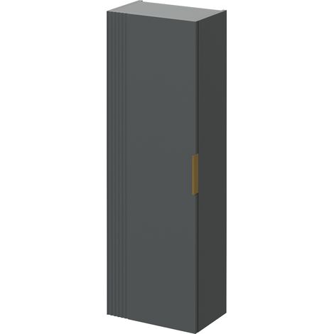 Avant Satin Grey 400mm x 1200mm Wall Mounted Single Door Storage Unit - 400mm - Brushed Brass 150mm Finger Pull