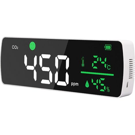 Détecteur de CO2 infrarouge lointain, mesure précise de 400 à 5000 ppm, fonctionnement de -10 °C à 50 °C, chargement USB, pour chambres et bureaux. (1/5)