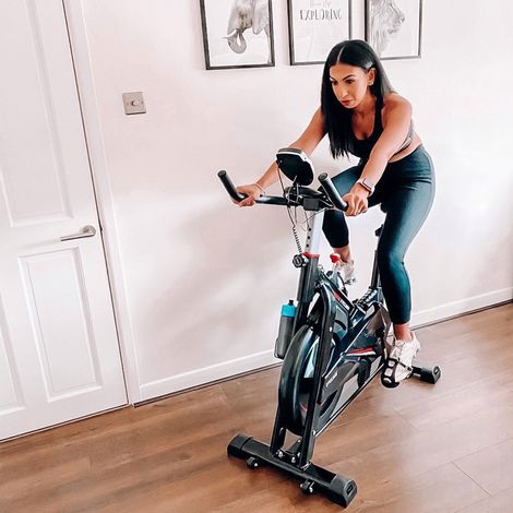 Vélo d’exercice acier 120 kg support téléphone LCD haltères résistance réglable volant 10 kg entraînement complet à maison - Couleur: Noir (1/4)