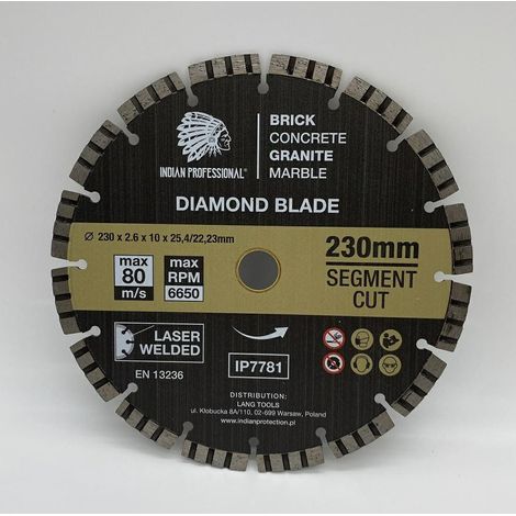 Lama diamantata 230 mm 25,4/22,23 segmenti turbo CUT professionale indiano