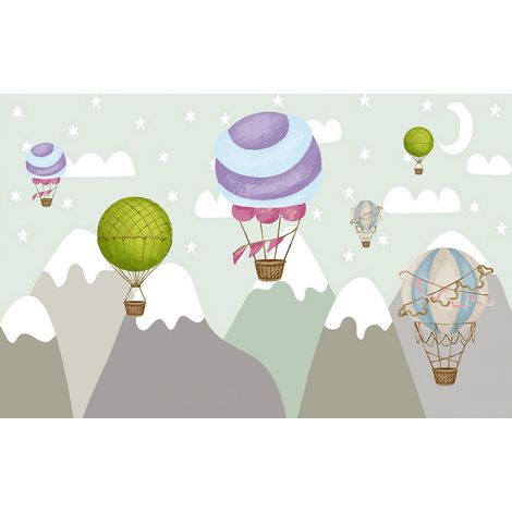 Papier peint panoramique Enfants - Montgolfières - 130 cm x 82 cm (1/2)