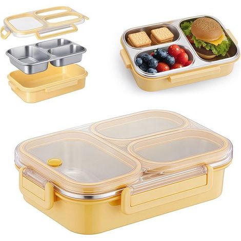Lunchbox mit 3 Fächern Edelstahl Lunchbox und Snackbox für Kinder Auslaufsichere Bento Box für Schule und Büro für warme und kalte Speisen Sicher (1/5)