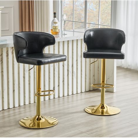 Set di sgabelli da bar con schienale ergonomico, seduta girevole 360°, altezza regolabile, PU nero (1/5)