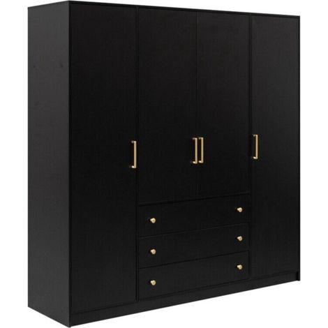 Armario Musum I, Negro + Dorado, 200x196x58cm, Puertas de armario: Con bisagras, Número de estantes: 0