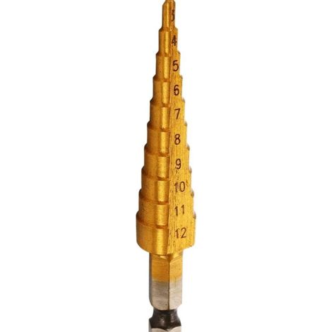 Foret a etage,Haute Vitesse En Acier Titanium Foret Etagé Cone Fraise Tige 3-12mm 10 étapes Rondes Shank Straight Flute Step Drill Cut Holes Tool Pour Visseuse Percage sur Acier Laiton Bois Plastique (1/5)